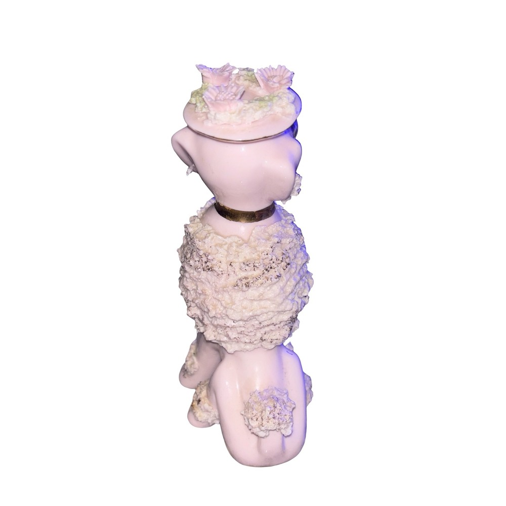 Vintage 1950s Pink Spaghetti Poodle Porcelain Figurine Gold Trim Floral Hat 7" - Picture 4 of 6